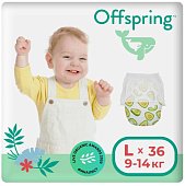 Offspring (Оффспринг) подгузники-трусики детские размер L, 9-14 кг 36 шт авокадо, Fujian Blue Great Sanitary Articles Co., Ltd.